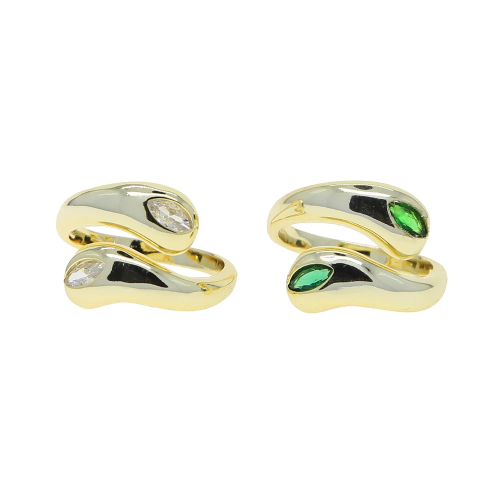 Green White Cubic Zirconia CZ Dome Gold Color Double Tear Drop Shaped Open Adjust Women Rings