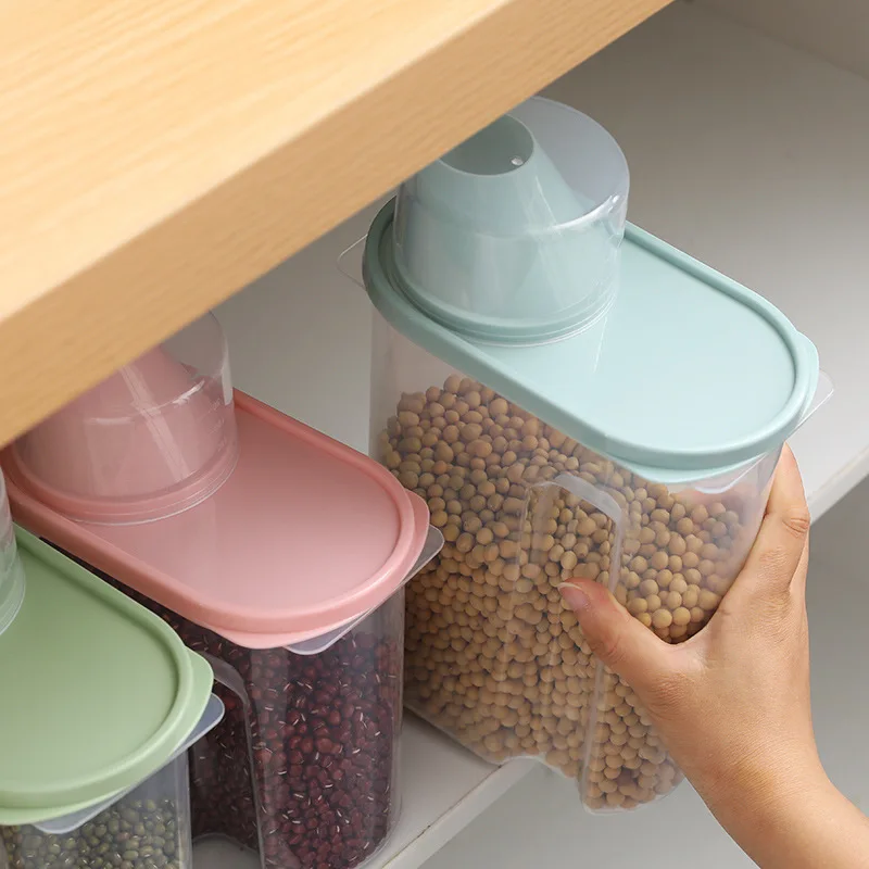 Contenitore per alimenti in plastica spezie vaso per cereali secchio di riso scatola per Organizer da cucina serbatoio per caramelle con coperchio