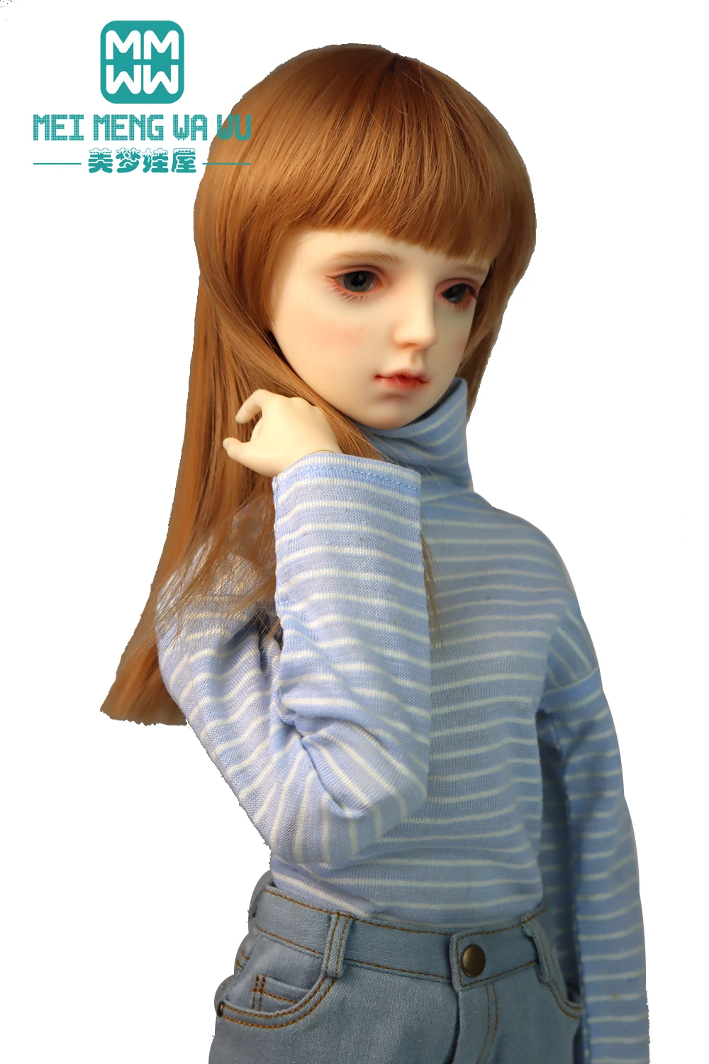 60CM BJD Doll Clothes 1/3 SD Toys Ball Jointed Doll Fashion Striped Turtleneck Jeans