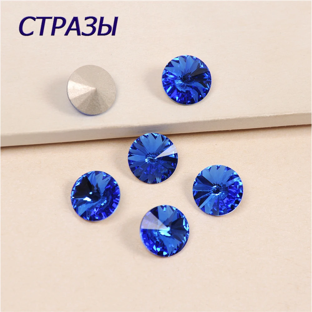 

Sapphire Strass Rivoli Round Gem Sew On Rhinestone With Claw Setting Silver Gold Back Fancy Stone for Craft Clothing Jewelry