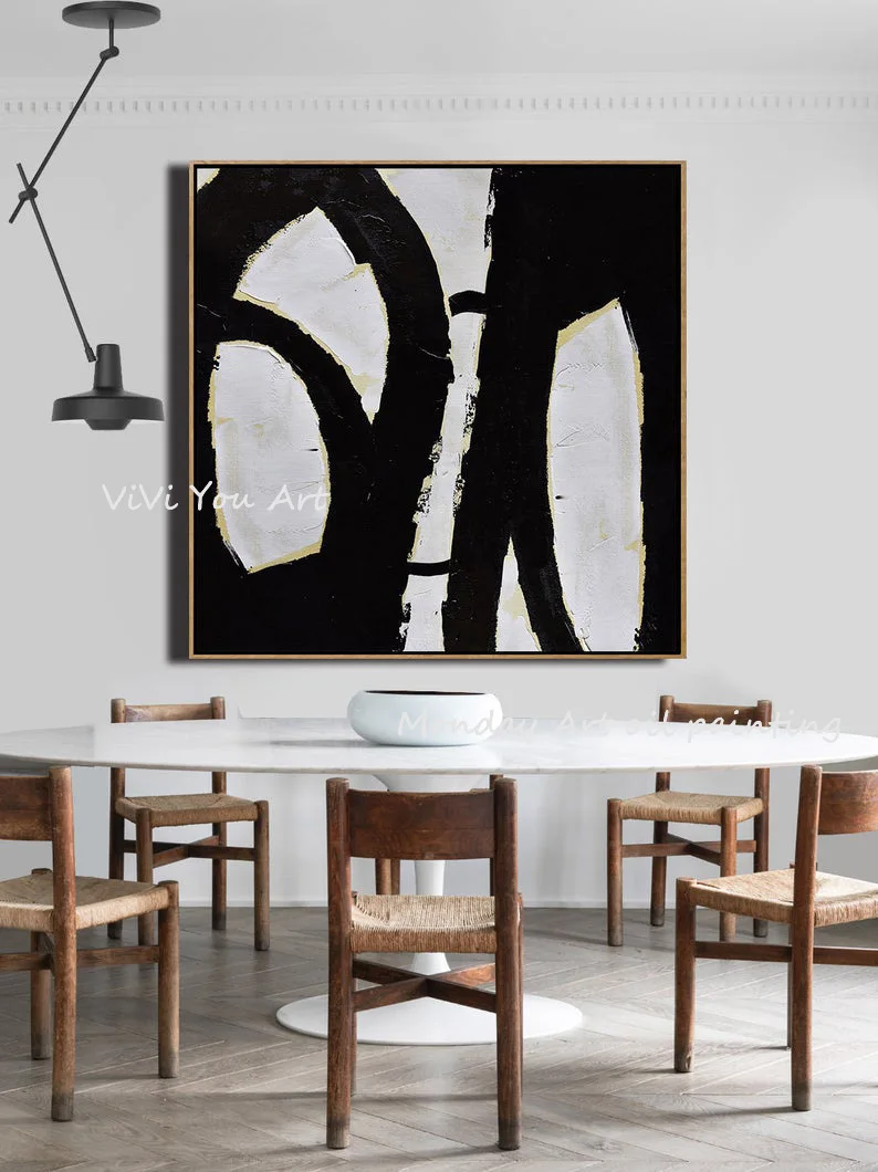 

wall painting hand painted Black White Abstract Painting Minimalist Art Modern Wall Art Decor handmad eoil Painting Canvas art