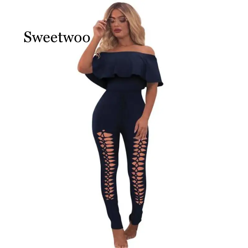 2020 Vrouwen Zomer Hollow Out Jumpsuit Mode Lady Speelpakje Ol Feestavond Jumpsuit Slim Fit Stretch Bodysuit Lange Broek S-XL