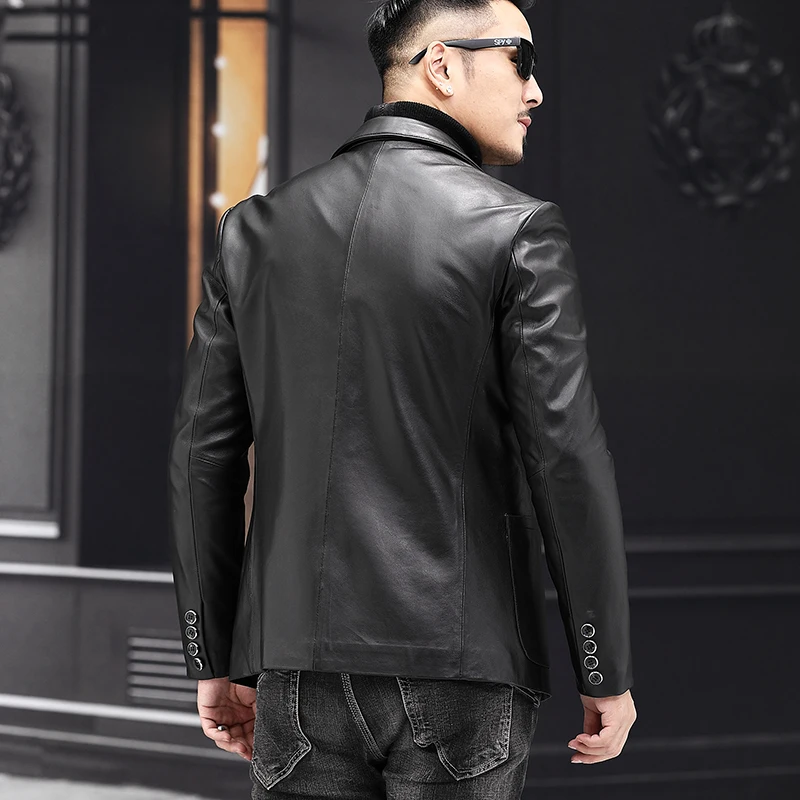 Batmo 2024 New Arrival Spring High Quality Sheepskin Real Leather Jackets Men,Slim Leather Blazer Men size M-4XL