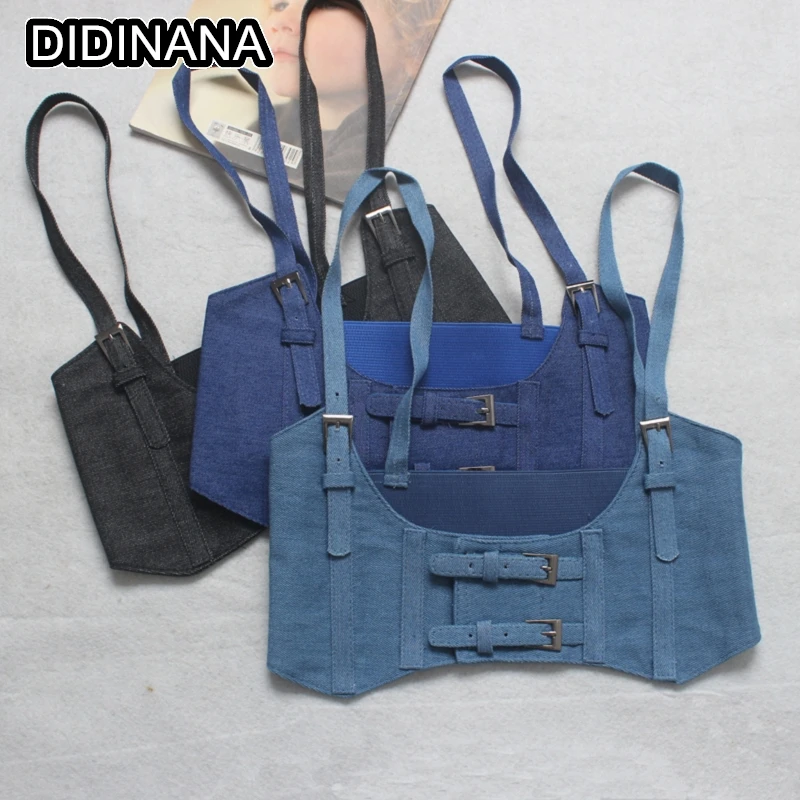 فاسق النساء الخصر ختم الدنيم الخصر حزام بوستير القمم بولي Leather جلدية Cummerbunds كول السيدات بنات أحزمة واسعة موضة مشد حزام #1