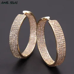 MHS.SUN European Multi Layer Cubic Zircon Hoop Earrings For Women Full CZ Stone Gold Plated Circle Girls Christmas Gift Jewelry