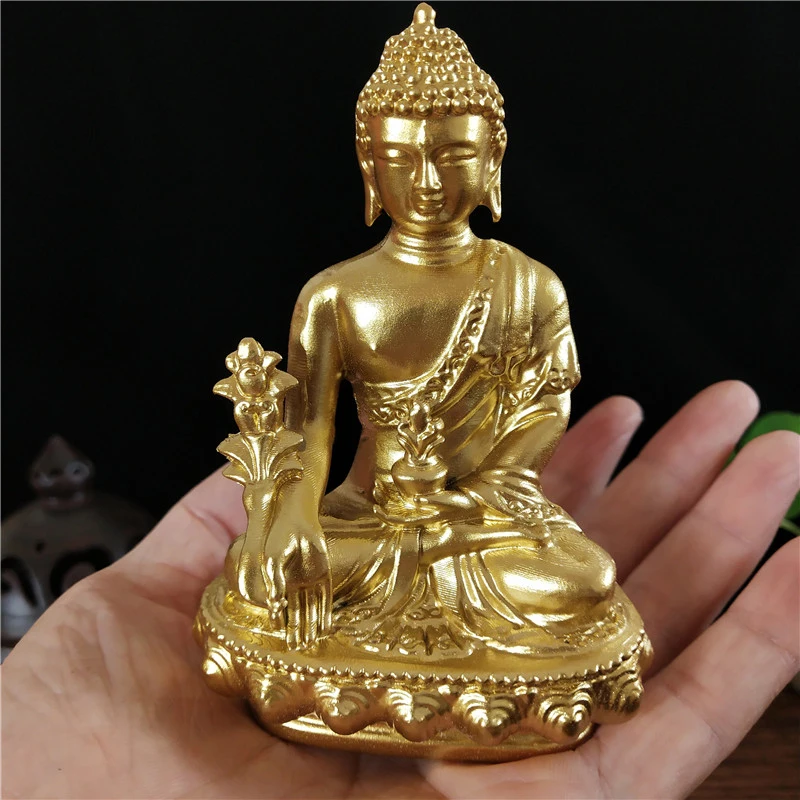 Goldn Medicine Buddha Statue With Necklace Ornament Resin Feng Shui Lucky Buddha Sculpture Home Office Garden Decoration Gifts view 3