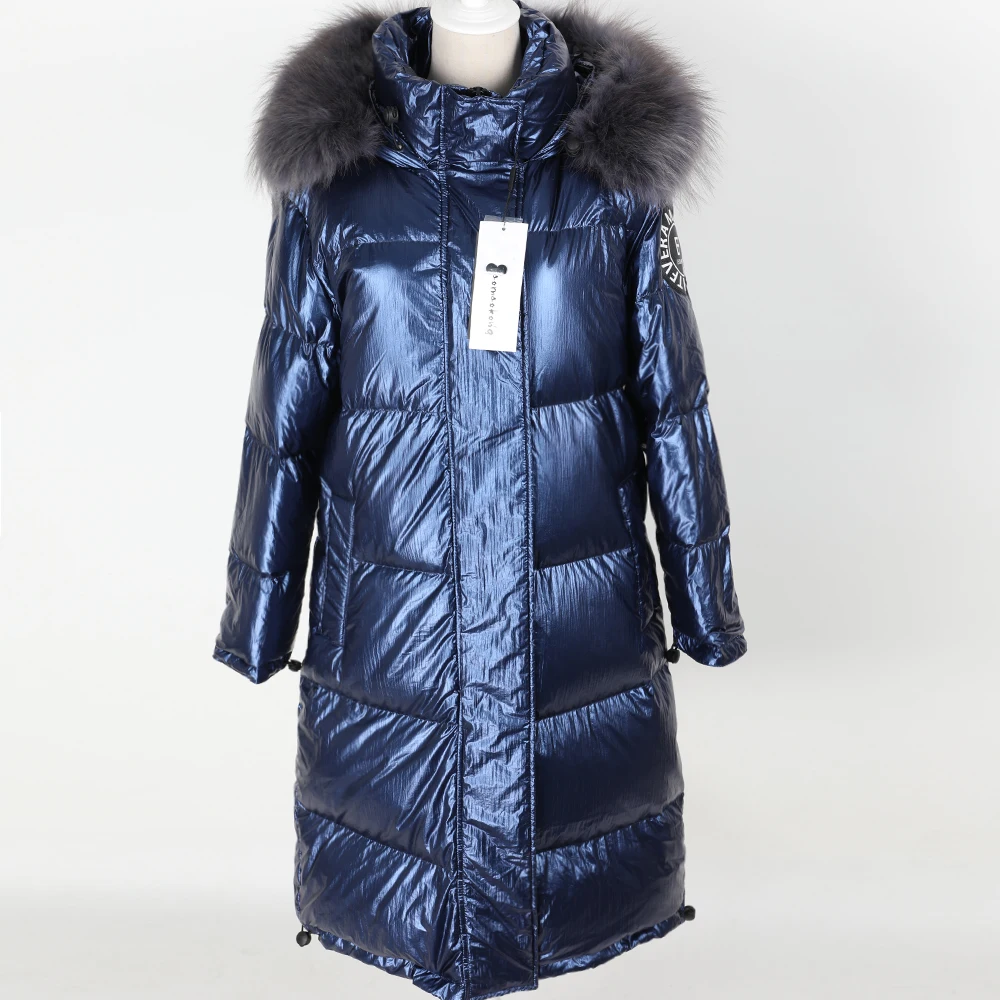 Maomoakong winter leder jacke Natürliche waschbär pelz großen kragen Weiße ente unten frauen unten jacke Jacke park jacke