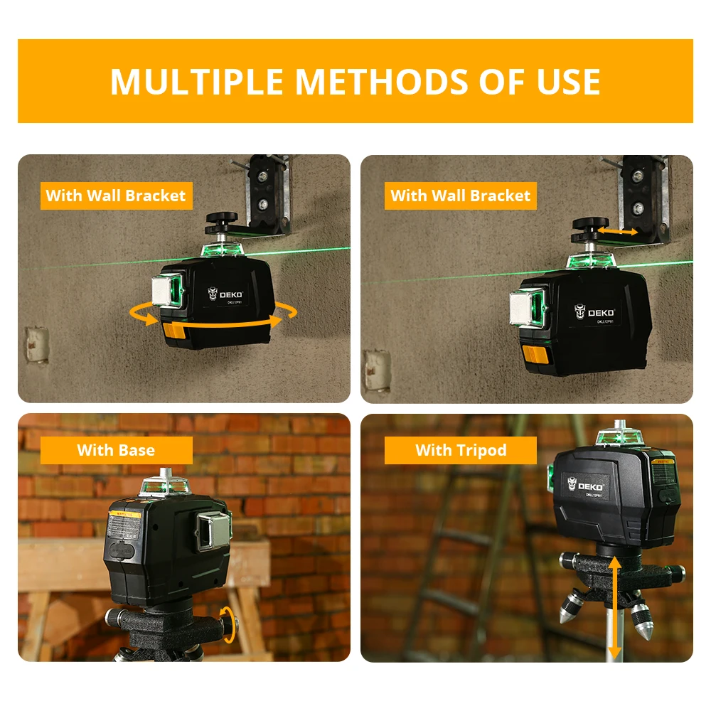 DEKO DKLL12PB  Series 12 Lines 3D Green Laser Level Horizontal&Vertical Cross Lines With Auto Self-Leveling, Indoors&Outdoors