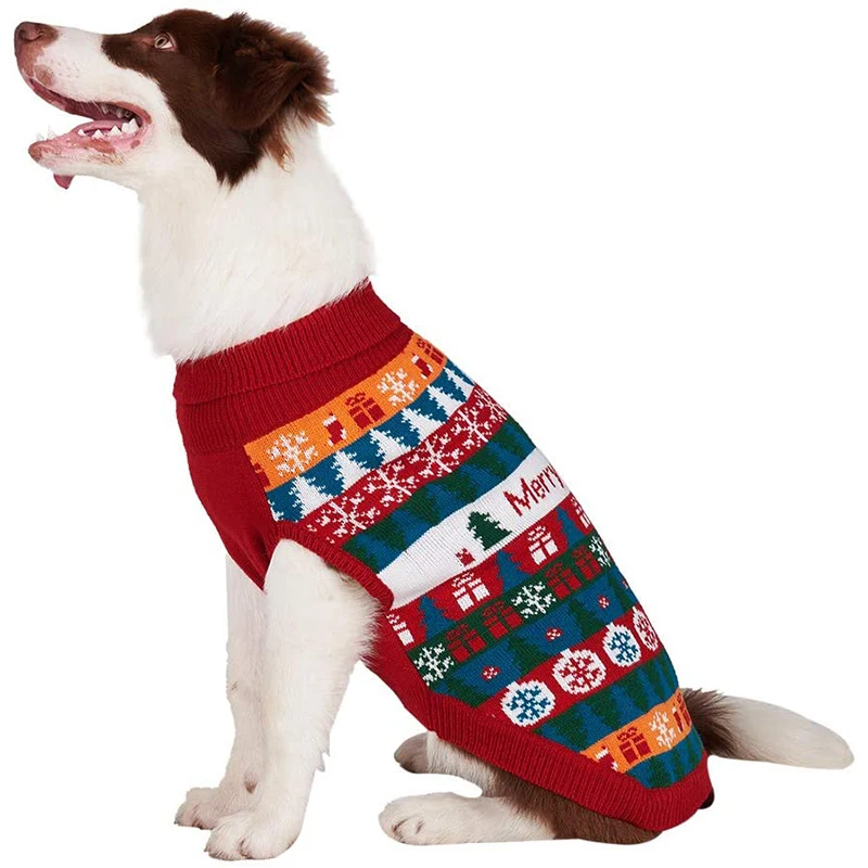 Benepaw Christmas Knitted Dog Sweater Colorful Snowflake Patterns Winter Comfortable Pet Clothes Pullover Soft Keep Warm