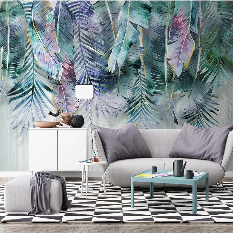 3D Nordic Creative Green Plant Leaves Mural Wallpaper Living Room Bedroom TV Background Wall Home Decor 3D Wall Covering Fresco