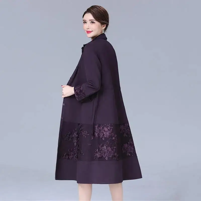 Embroidered Spring Autumn Windbreaker Women 3XL New Mid-Length Elegant Trench Coat Female Single-Breasted Outerwear