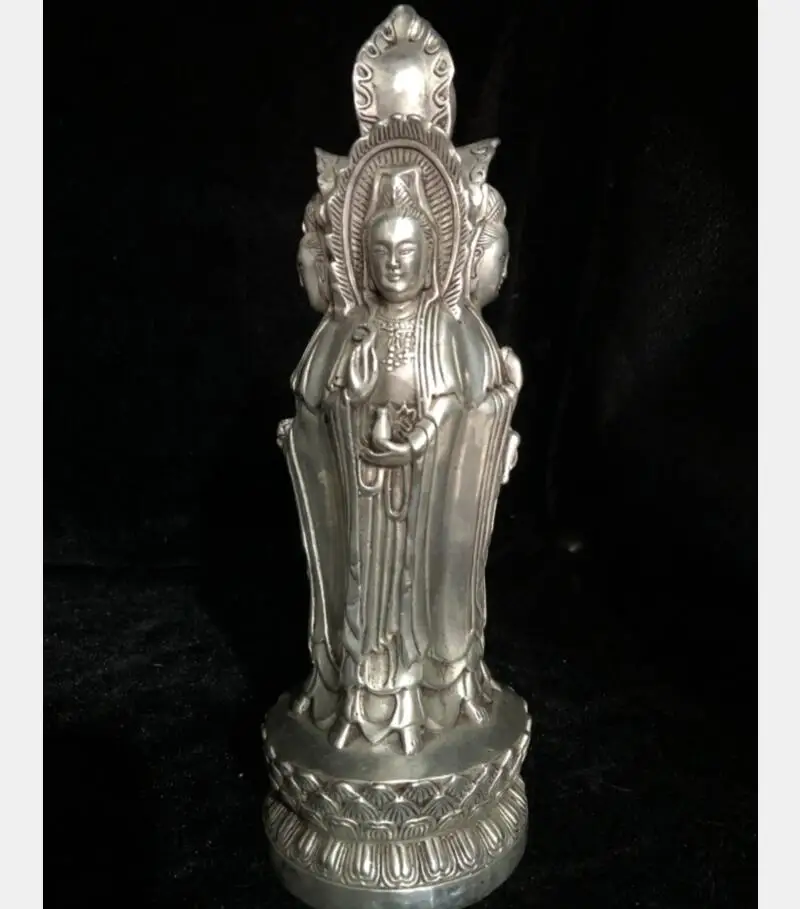 

Chinese White copper four surface Goddess of mercy Buddha crafts statue