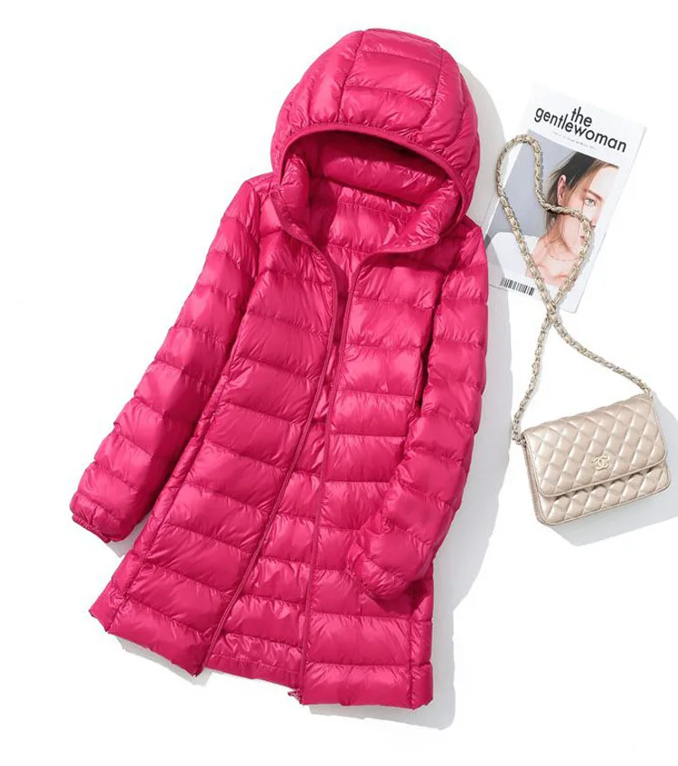 Schinteon M-7XL Women Down Jacket Ultralight White Duck Down Long Coat with Removable Hood Thin Slim Spring Autumn Outwear New