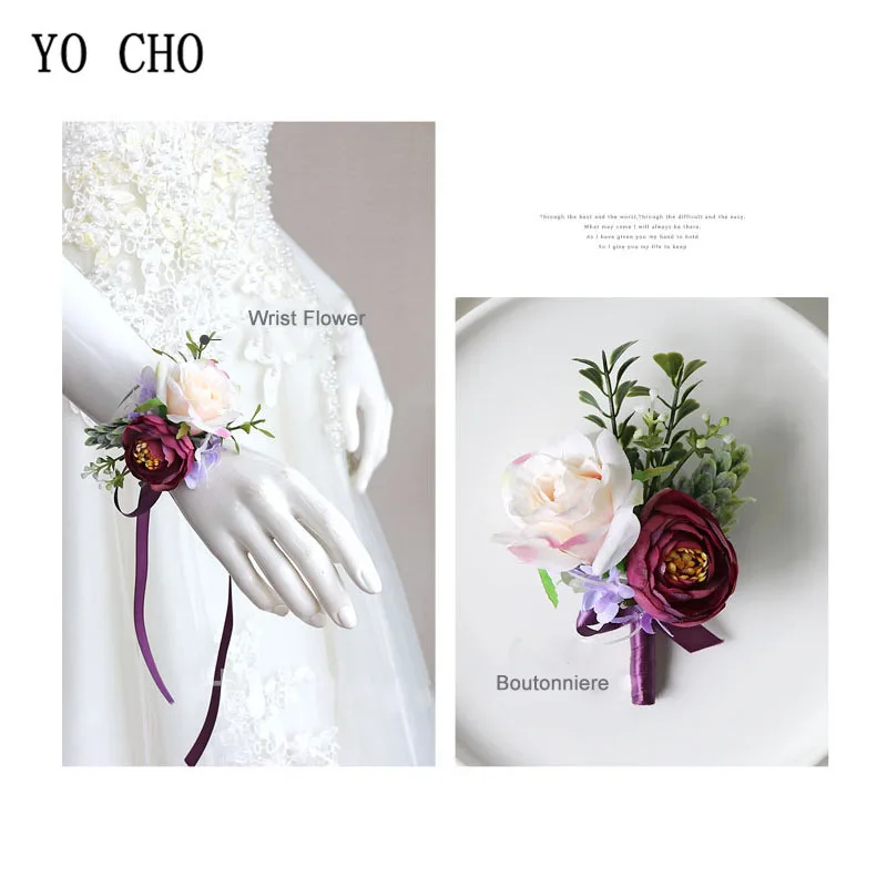 YO CHO-Alfileres de ramillete de flores para hombre, broches para boda, color blanco y rosa, para novio, accesorios de boda