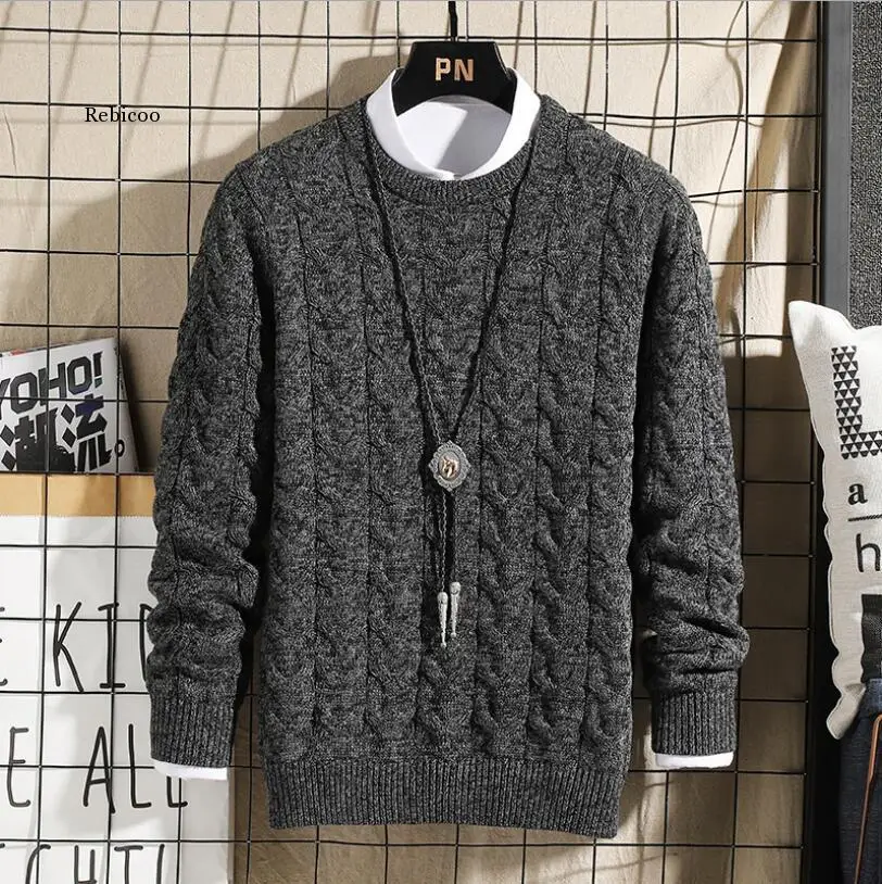 

long sleeve men's sweater winter upper garment slim fit cover Korean version thickened trend warm bottoming shirt