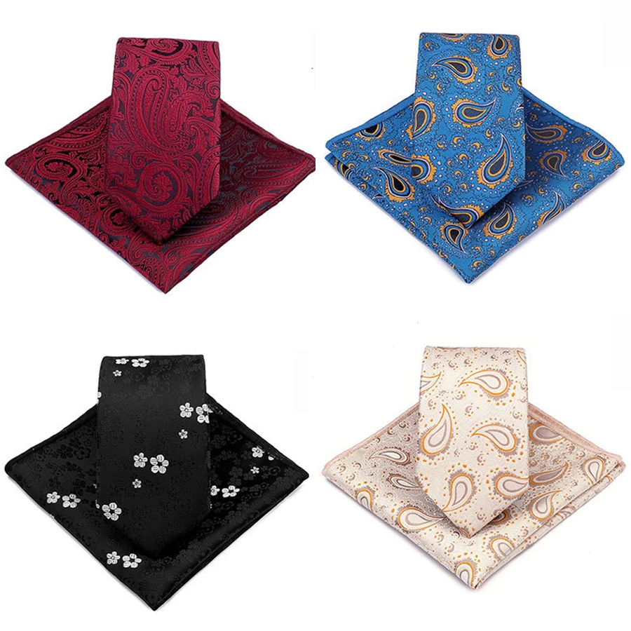 

Ricnais Fashion Blue Red Printing Men's 6cm polyester Slim Tie Set Tie and Pocket Square Set Business Classic Wedding Gift