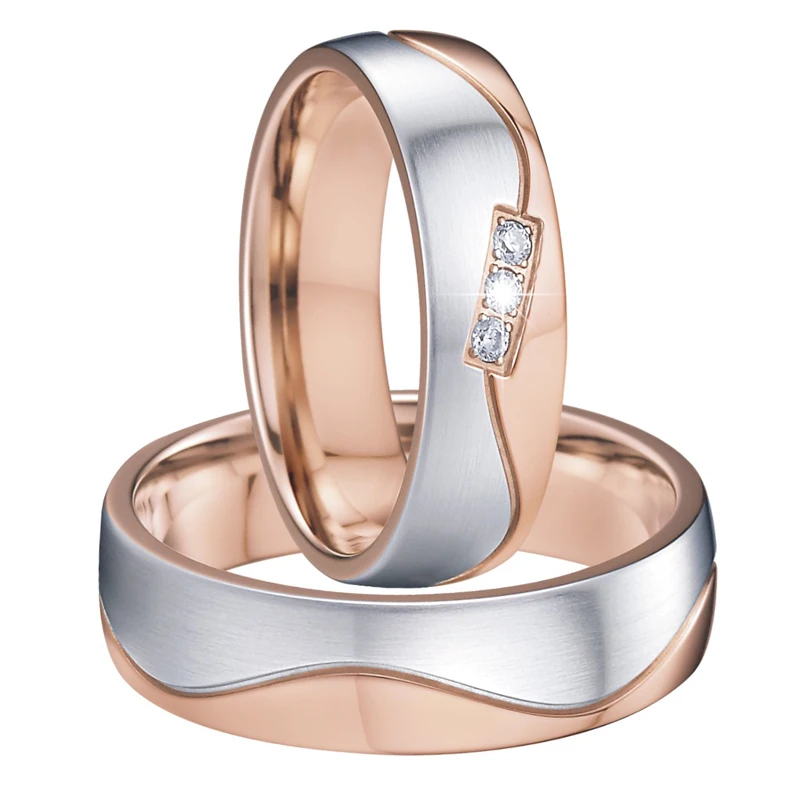 Anillos de Compromiso de boda para hombres y mujeres, Alianza de amantes, parejas, chapado en oro rosa de 14k, joyería de moda para damas, anillo de dedo