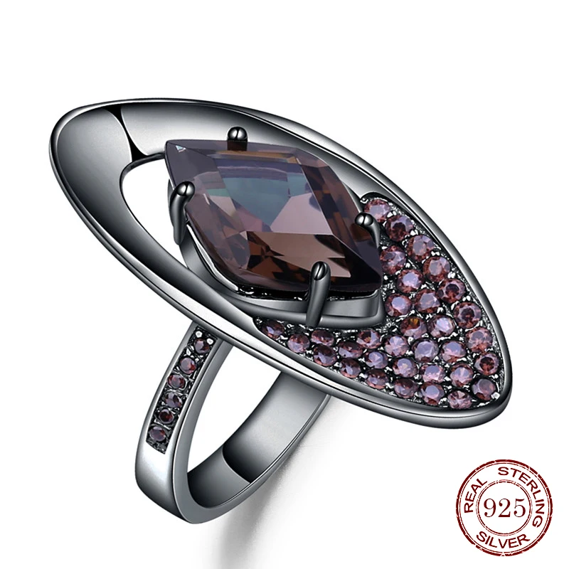 

GEM'S BALLET Rings For Women jewelry Natural Smoky Quartz Gemstone Oval Finger Ring 925 Sterling Sliver Geometric Vintage Gothic