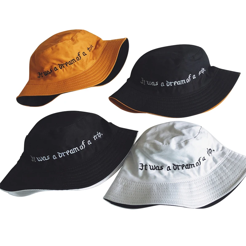 Double Sided Wear Finger Something Embroidery Panama Bucket Hat Men Women Summer Bucket Cap Hip Hop Hat Fisherman Hat