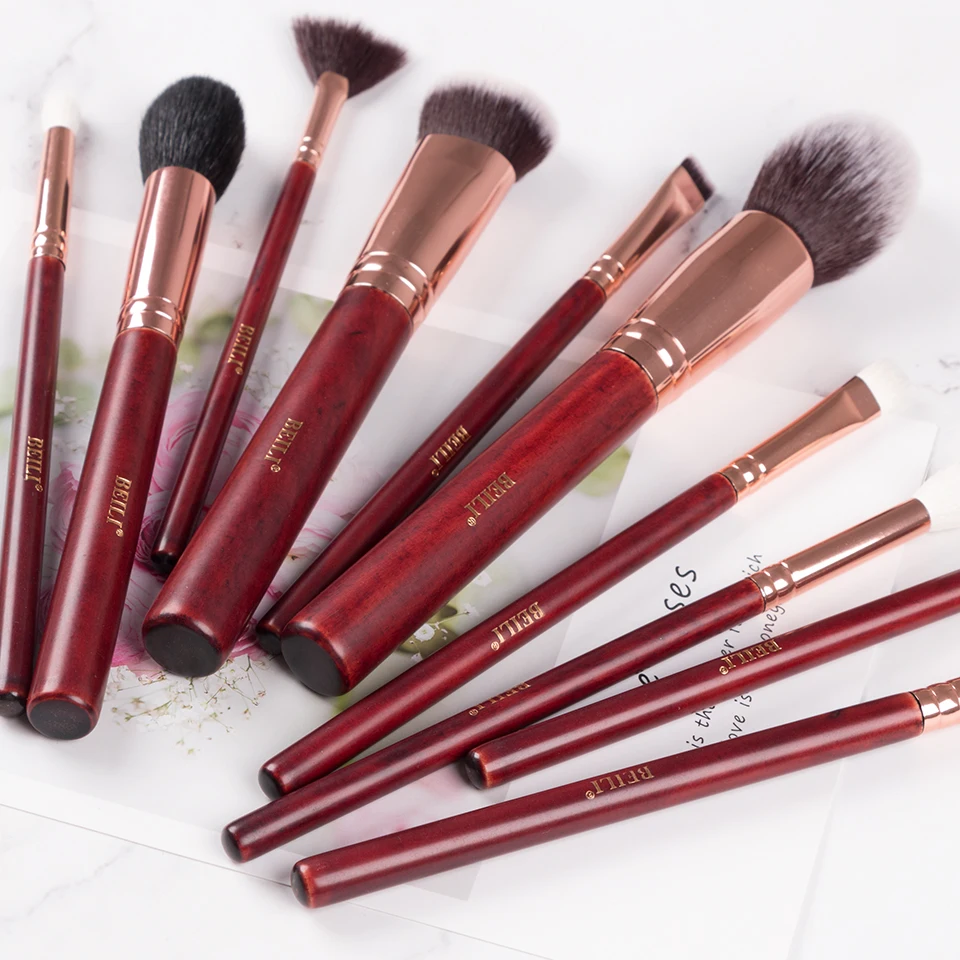 BEILI  Burgundy Red Make Up Brushes Goat Hair Highlight Fan Eyebrow Blending Liner Powder Blush Foundation Single Makeup Brush