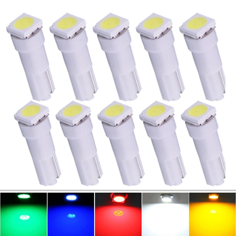 10PCS T5 LED 17 37 73 74 SMD 5050 Auto LED Lamp for Car Dashboard Instrument Wedge Light Bulb 12V White Blue Red Yellow Green