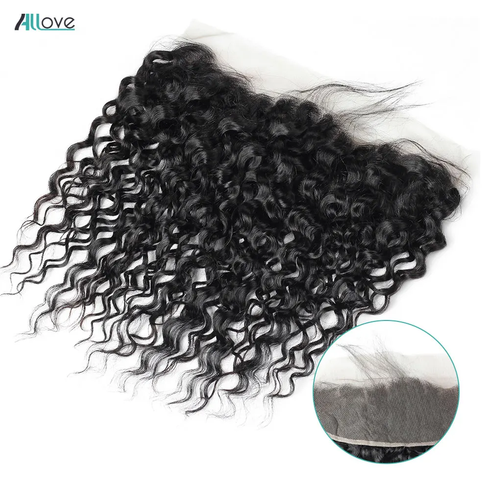 Allove Water Wave Frontal Pre Plucked 13X4 Lace Frontal Closure With Baby Hair Free Part Remy Brazilian Human Hair Closure