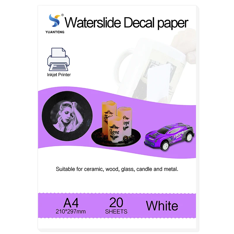 Inkjet Water Slide Decal Transfer Paper A4 Size Nail Decal White Color Printing Paper Dye Pigment ink Waterslide Decal Paper Cup