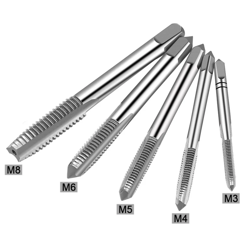 5pcs/Set HSS M3 M4 M5 M6 M8 Machine Spiral Point Straight Fluted Screw Thread Metric Plug Hand Tap Drill