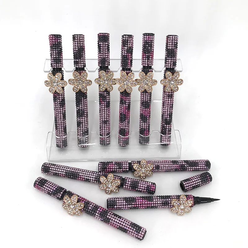 Self-adhesive 2 In 1 Magic Lash Liner Glue Pen No Magnetic No Glue Diamond Bling Flower Black Liquid Eyeliner