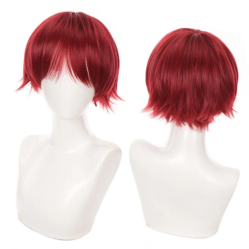 Ailiade-peluca corta y recta con flequillo para hombre y mujer, cabellera sintética de 12 pulgadas, color rojo, Cosplay, disfraz de Anime, fiesta