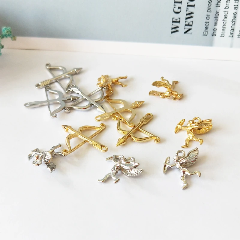 20Pcs Zinc Alloy Bow And Arrow Charms Dangle Gold Color Angel Pendants Jewelry Diy Material Earring Necklace Bracelets Floating