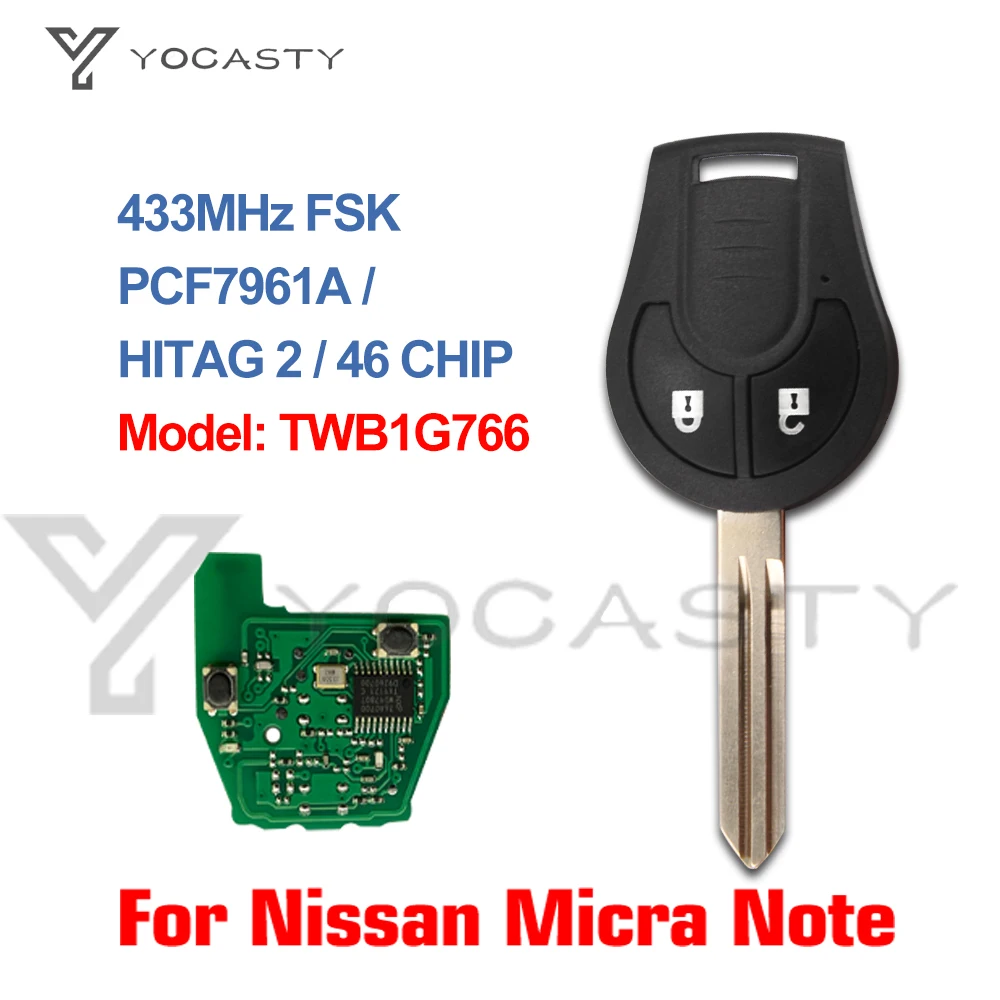 

YOCASTY Remote Key 433MHz 7961A For Nissan Micra Note 2014 2015 2016 2017 Hitag2 TWB1G766 not compatible with TWB1U761