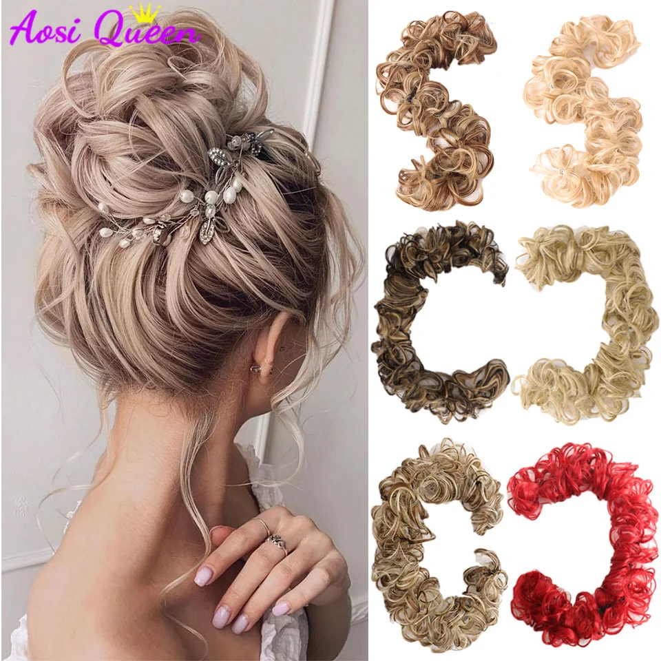 

AS Synthetic Chignon Messy Scrunchies Elastic Band Hair Bun Straight Updo Hairpiece High Temperture Fiber Natural Fake Hair