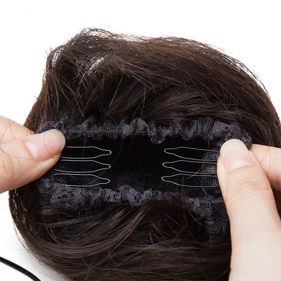 S-noilite 30g coque de cabelo encaracolado ou reto 100% cabelo humano donut peruca marrom loiro envoltório em elástico scrunchie