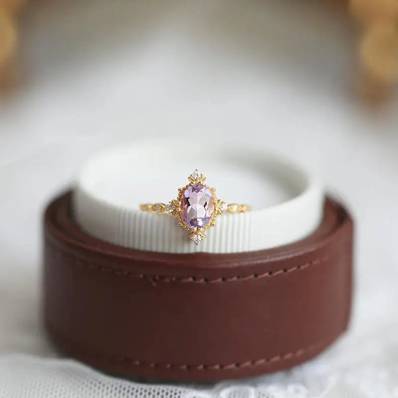 New ancient gold craftsmanship inlaid with amethyst adjustable ring court style charm and sweet lady brand jewelry