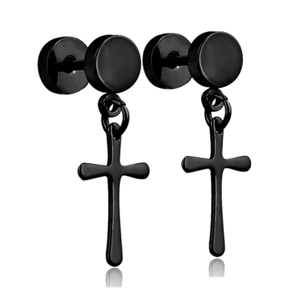 Black Punk Stainless Surgical Steel Stud Earrings For Men Women Small Vintage Hip Hop Ear Jewelry Accessories Earrings Wholesale