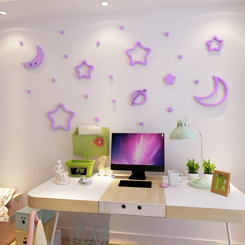 

3D Moon Stars Wallpaper Solid Wall Stickers For Kids Bedroom Decor DIY Acrylic Wall Decals Baby Boys Girls Room Stickers Art