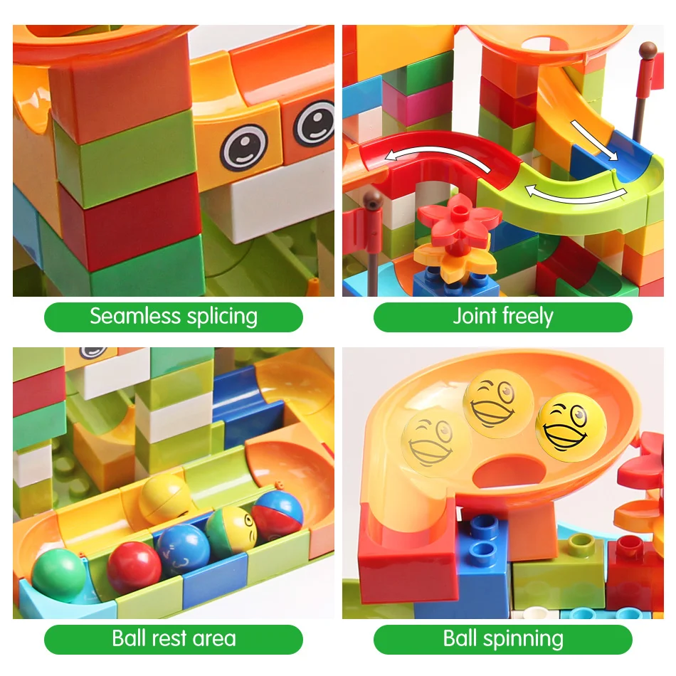 Marmor-Rennbahn mit großen Bausteinen, Kugelbahn, Trichterrutsche, DIY-Bausteine, Spielzeug für Kinder, Geschenke – Detail 17