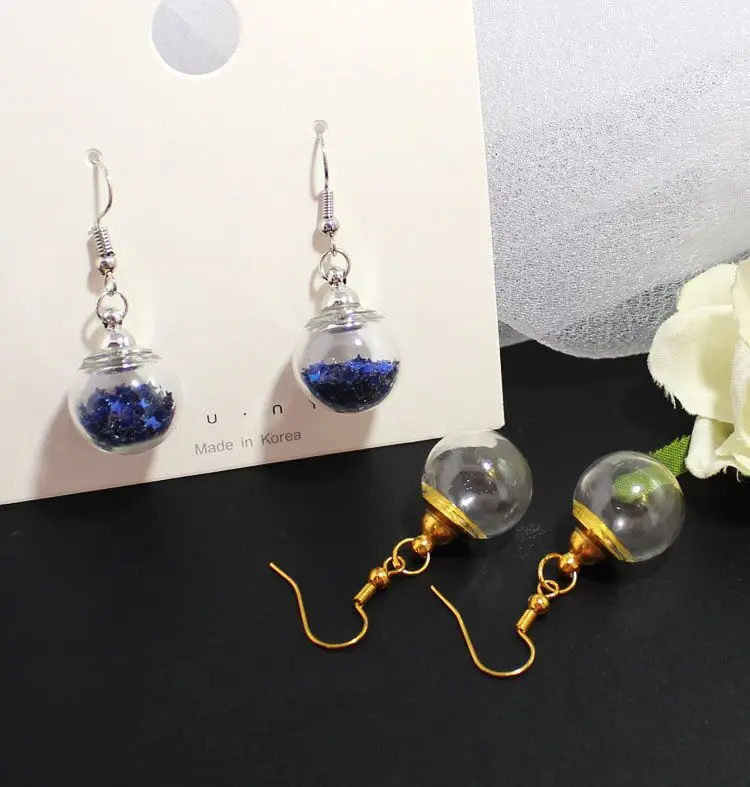 1Pair  Clear Glass Ball Earring with Preglued screw caps Hollow Fillable Glass Locket Earring Transparent earrings Clear jewelry