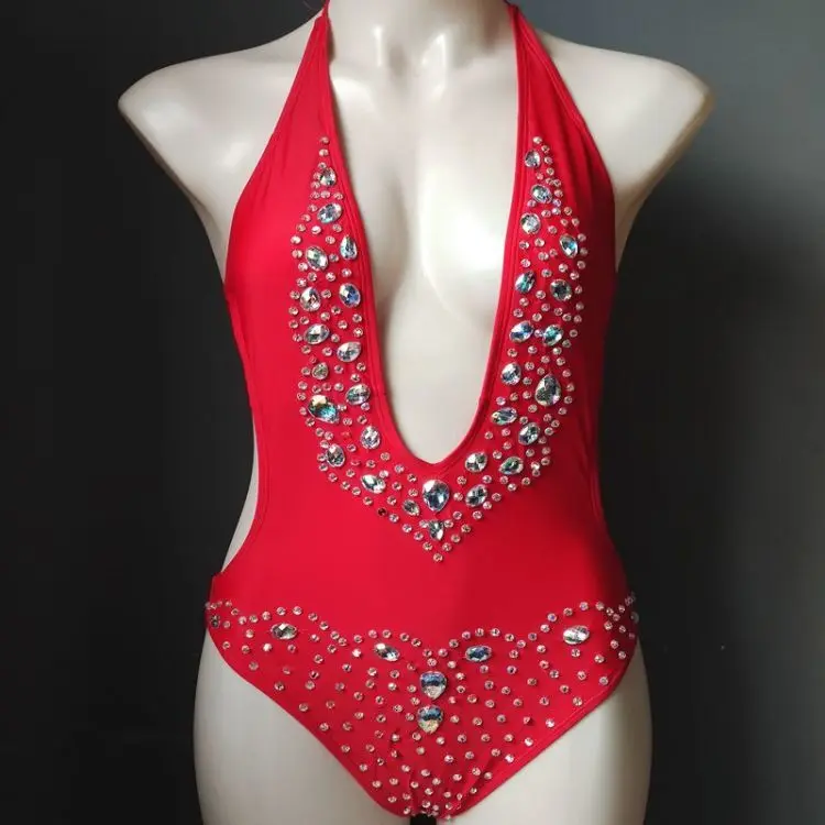 2020 venus wakacje w nowym stylu czerwone stroje kąpielowe sexy v kołnierz bikini diament rhinestone kostium kąpielowy backless kostiumy kąpielowe