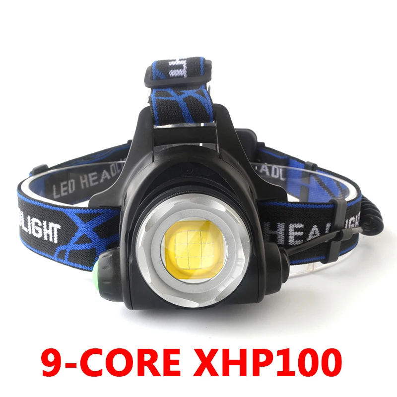 1000000LM Powerful XHP100 9-core 4 Colors Led Headlamp USB Rechargeable Zoomable Aluminum Head Lamp for Camping Light Headlight