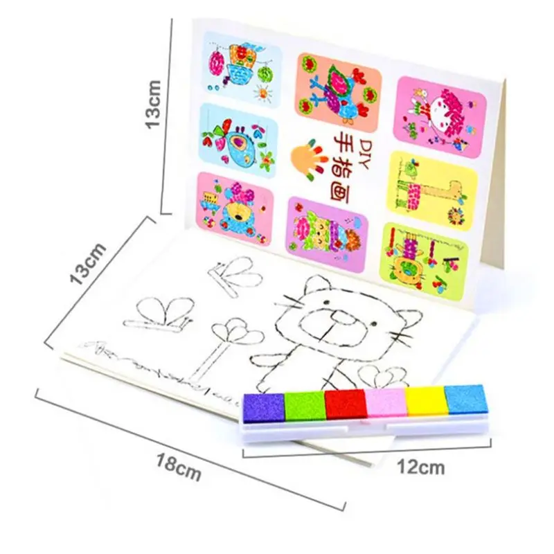 8PCS/set Finger Painting Card 6 Colors Ink Pad Stamp Cartoon Animals DIY Craft L