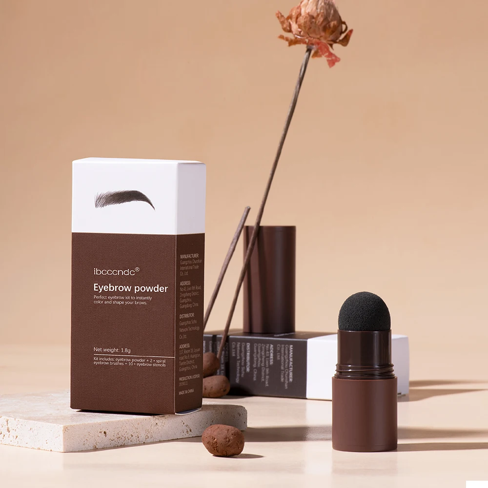 

One Step Eyebrow Stamp Shaping Makeup Waterproof Brow Powder Natrual Eye Eyebrow Stick Hair Line Contour Dark Brown Black Color