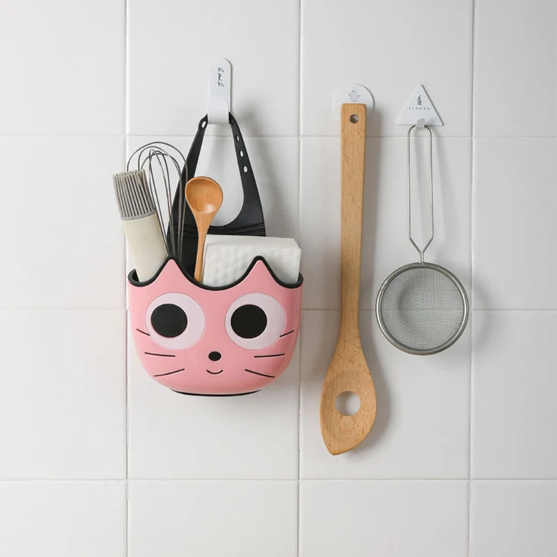 1Pc Cat Shaped Kitchen Sink Organizer Sponge Rack Drain Holder Plastic Sponge Storage Rack Basket Toilet Soap Shelf Organizer