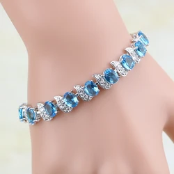 Casual 925 Sterling Silver Jewelry Mystic Sky Blue Cubic Zirconia White CZ Charm Bracelets For Women