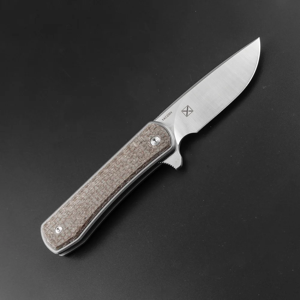 TWO SUN TS335 14C28N Blade Flipper Ball Brearing Tactical Folding Knife Linen Micarta Handle Camping Hunting Pocket  Outdoor EDC