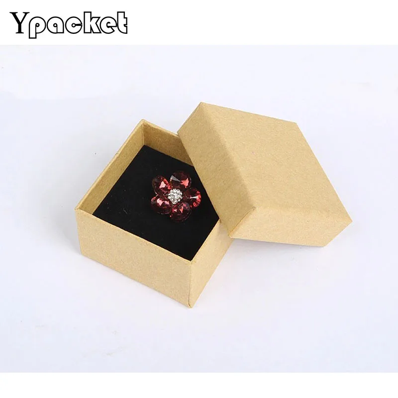 

100pcs/Lot 5*5*3cm Square Jewelry Box Kraft Paper Ring Necklace Packaging Boxes Gift Box Jewellery Organizer With Sponge Inside