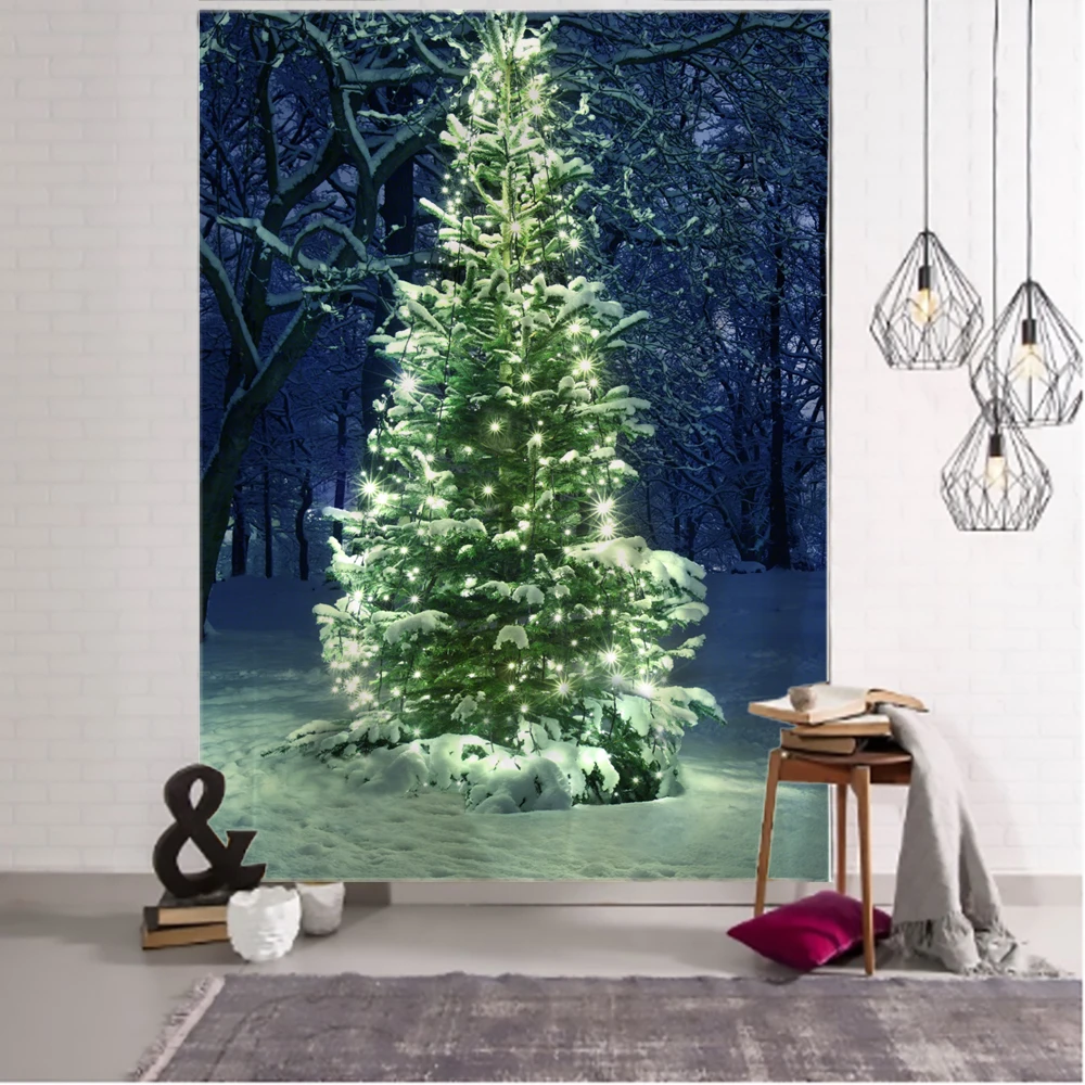 New Year Christmas Tree Tapestry Ornament Wall Hanging Tapestry Carpet Xmas Home Deocr Yoga Pad Bedspread Beach Mat Gift