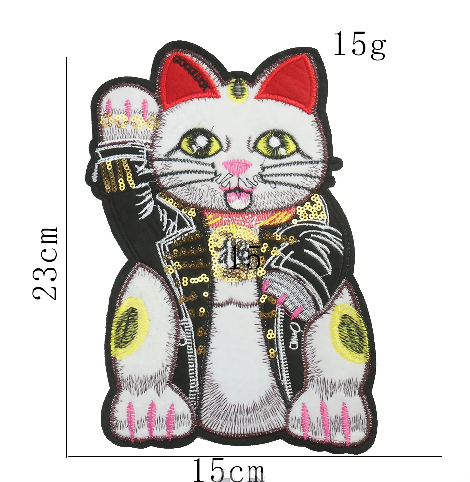 Large Kawaii Japanese-style Maneki Neko Embroidery Applique Iron on Transfer Patch Clothe Sewing Decor Badge Scrapbook Accessory