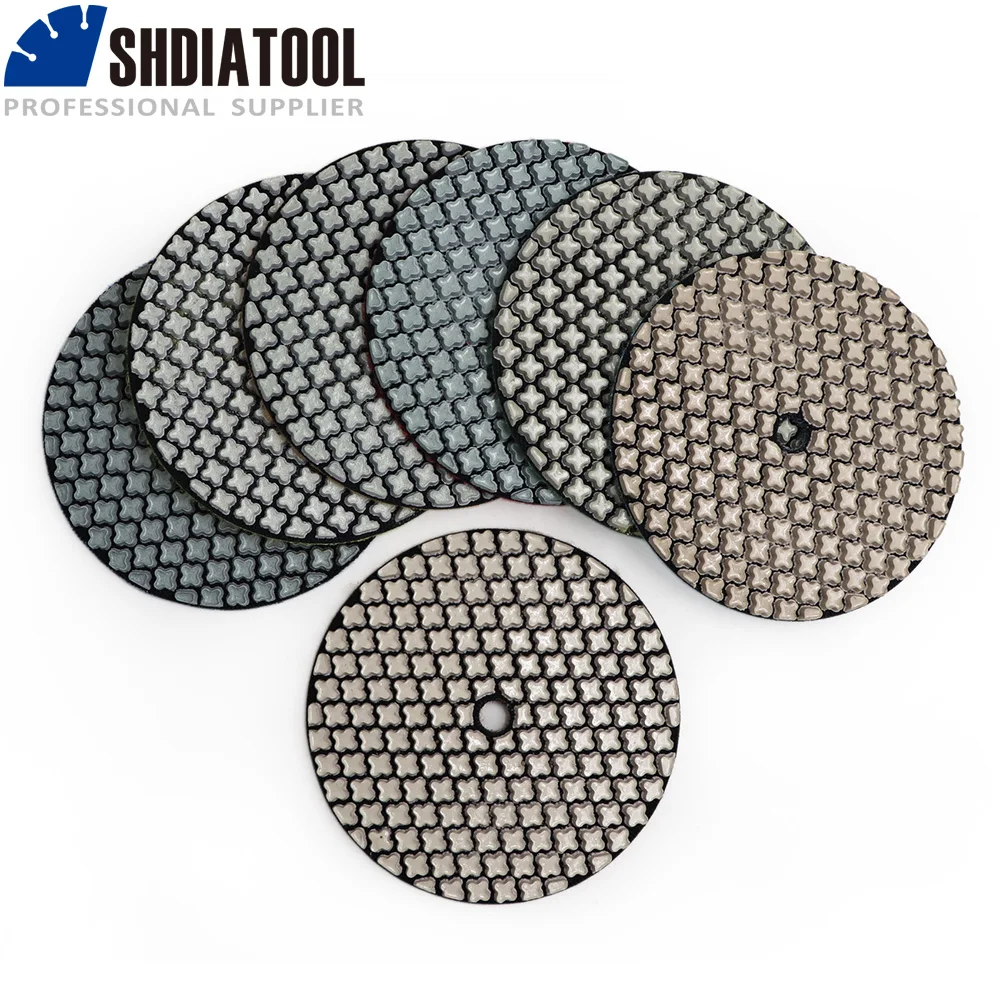 

SHDIATOOL 7pcs/set Diameter 100mm/4" Professional Super Diamond Wet or Dry Polishing Pads Resin Bond Sanding Discs